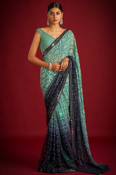 Sequence Green Saree With Unstiched Blouse Piece-MWPK-307-GRN-BLUE